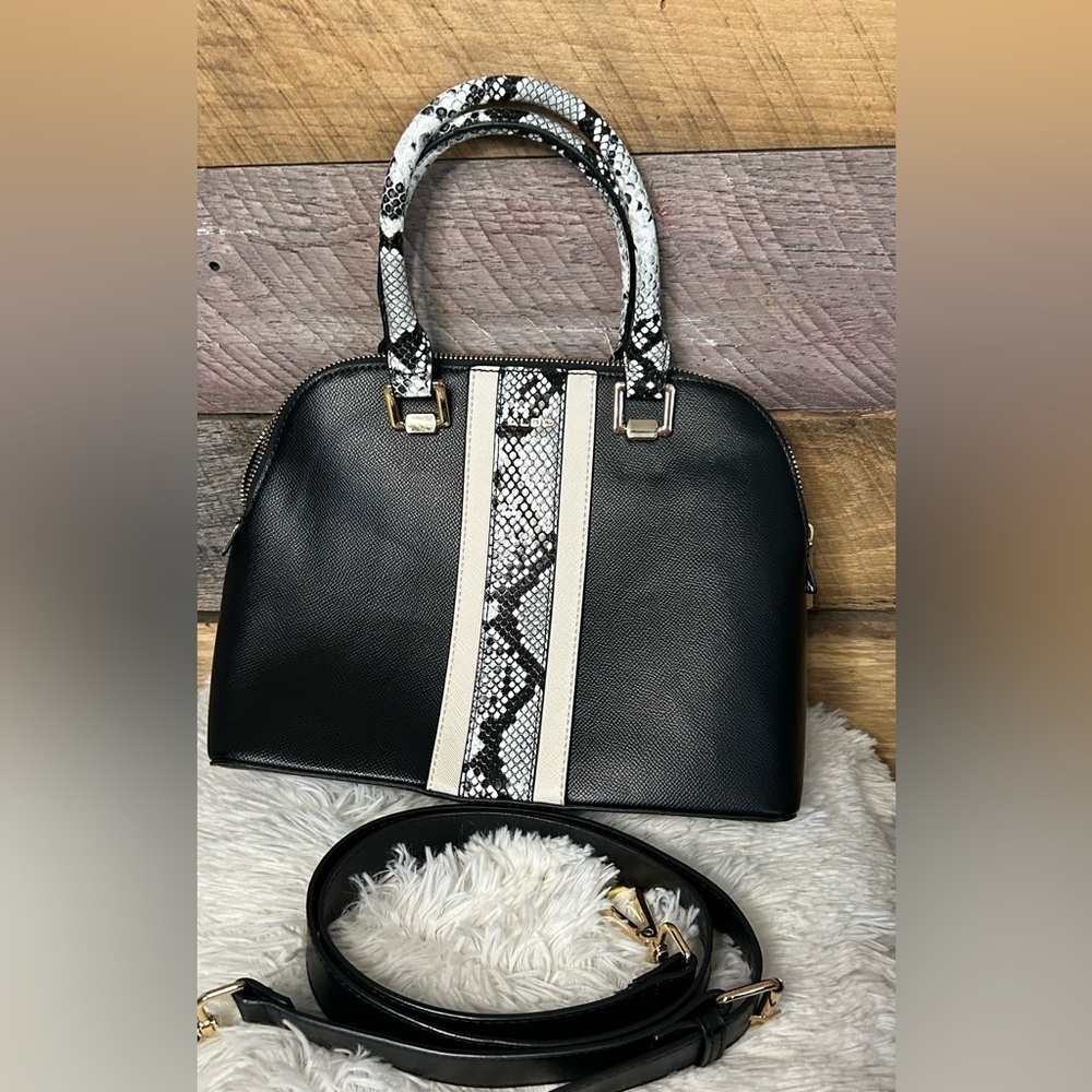 ALDO Black Satchel Handbag with Snake Print  Handles & Crossbody Strap